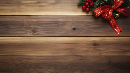 Wooden background with christmas decorations and space for your text.の素材