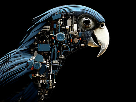 3D rendering of a blue parrot on a black background.の素材