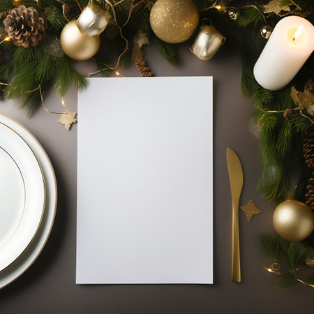 Christmas menu mockup with place for text. Top view, flat layの素材