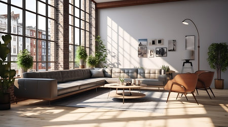 modern bright interiors apartment Living room 3D rendering illustration computer generated imageの素材