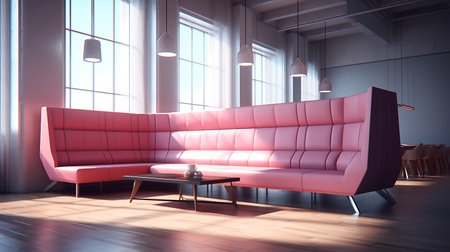 Living room interior with pink sofa and coffee table. 3D Renderingの素材