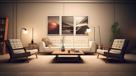 Modern interior of living room. 3D rendering. Vintage style.の素材