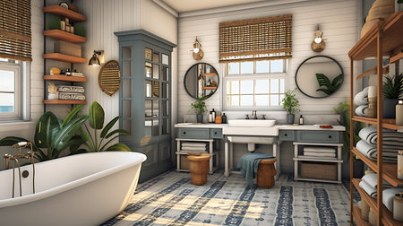 Bathroom interior design. 3D rendering. Vintage style.の素材