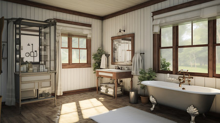 Bathroom interior design. 3D render. Vintage style.の素材