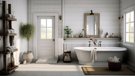 Bathroom interior with bathtub - 3D Rendered imageの素材