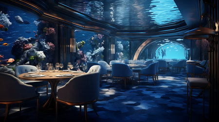 Restaurant in the sea. 3D rendering. Fantasy.の素材