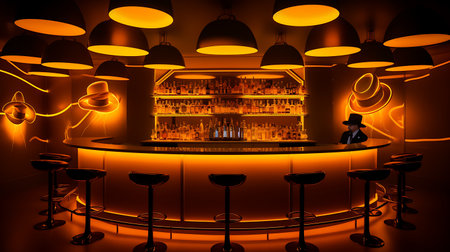 3d rendering of a night club interior with bar counter and lightingの素材