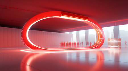 3d rendering of a red neon sign in a modern interior.の素材