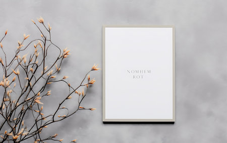 Flower composition. Frame mockup background. Flat lay, top view, copy spaceの素材
