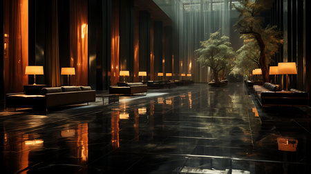 Luxury hotel lobby interior with a lot of furniture. 3d renderingの素材