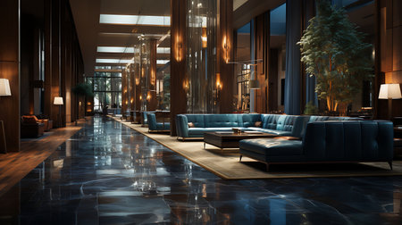 Luxury hotel lobby interior with sofas and armchairsの素材