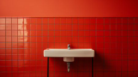 ceramic washbasin in a red tile wall. 3d renderingの素材