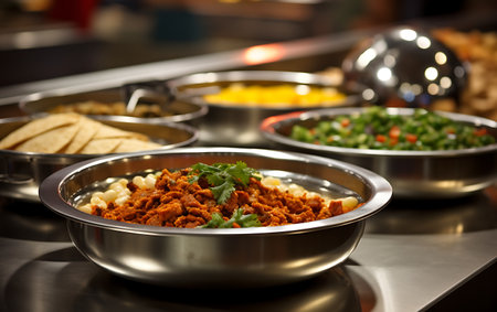 catering buffet food indoor in luxury restaurant with meat and vegetablesの素材