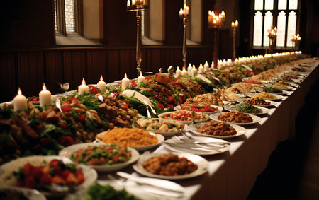 catering wedding buffet food indoor in luxury restaurant with meat and vegetablesの素材