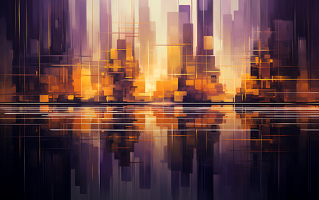 abstract city background with reflection in water, vector illustration eps10の素材