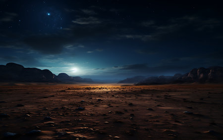 Fantasy alien planet. Mountain and moon. 3D illustration.の素材