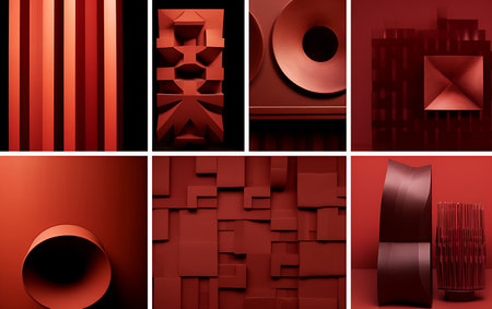 3d rendering of a set of abstract geometric shapes in red colorの素材
