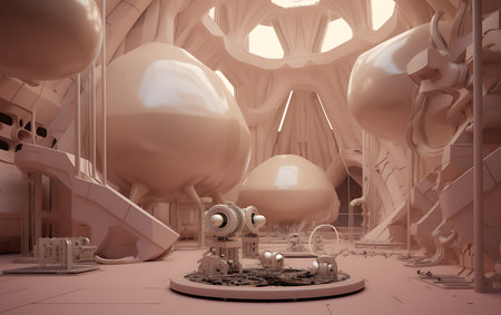 3D rendering of a fantasy space station in a futuristic environment.の素材