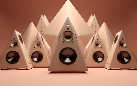 Abstract 3d rendering of high-end audio speakers. Music concept.の素材