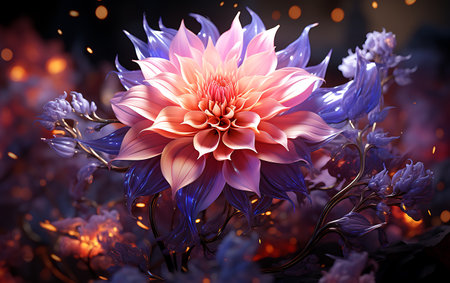 Dahlia flower on a dark background. 3d illustration.の素材