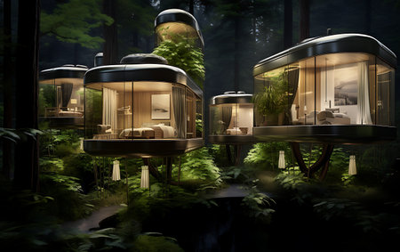 3d rendering of a luxury hotel in the forest. 3d illustration.の素材
