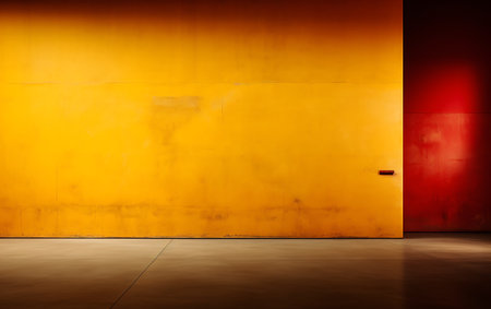 Yellow and red wall with concrete floor. Abstract background for design.の素材