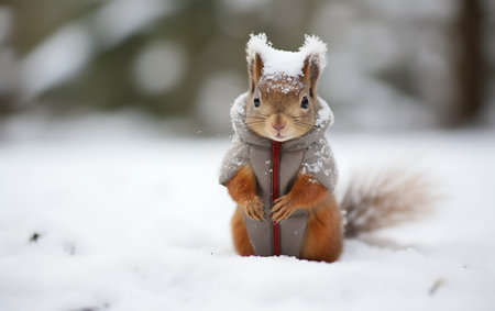 Squirrel in the winter forest. Red squirrel in winter forest.の素材