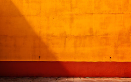 Orange concrete wall and floor with shadow from sunlight. Abstract background.の素材