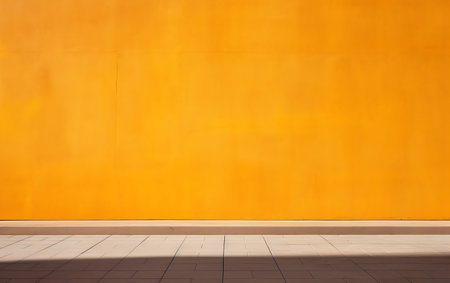 Orange wall with floor and shadow. Abstract background and texture for design.の素材