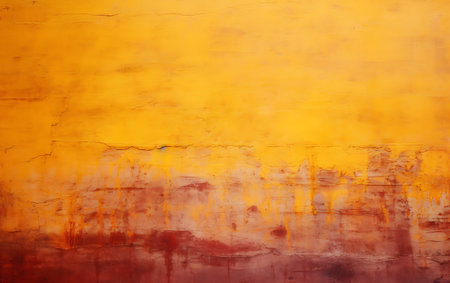 Texture of old rustic wall covered with yellow and orange stuccoの素材