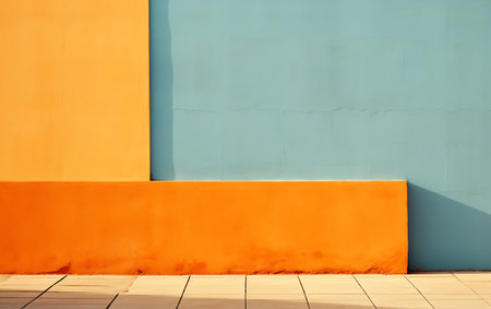 Orange and blue wall background. Abstract background with copy space for text.の素材