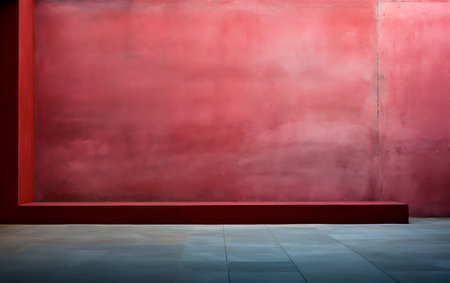 3d rendering of empty room with red wall and concrete floor.の素材