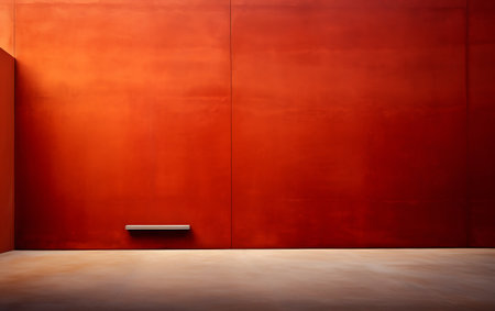Empty room with red wall and concrete floor. 3d rendering.の素材