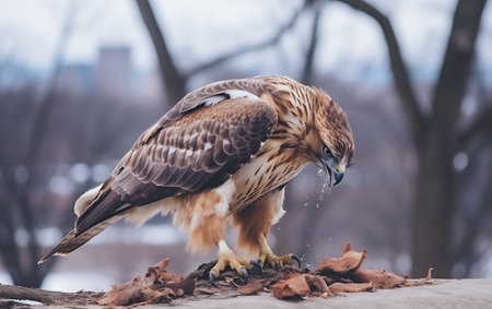 red-tailed hawk (Buteo buteo) in winterの素材