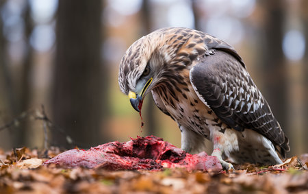 Common buzzard (Buteo buteo) eating a piece of meatの素材