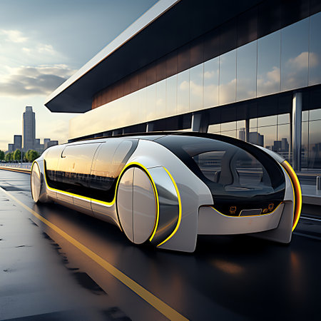 3D rendering of a modern cityscape with a futuristic electric carの素材