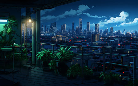 City view from the terrace. 3D rendering. Drawing.の素材