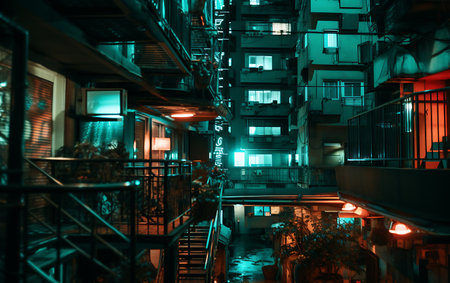 Hong Kong urban landscape at night.の素材