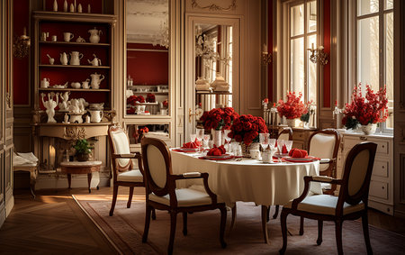 Dining room interior with classic furniture. Vintage style. 3d renderの素材