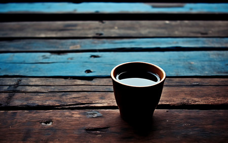 Coffee cup on wooden table, Thailand. Selective focus.の素材