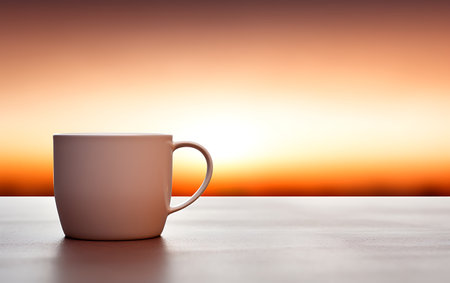 Coffee cup on the table with beautiful sunset sky background.の素材