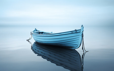 Fishing boat on the water in the morning, 3d renderの素材