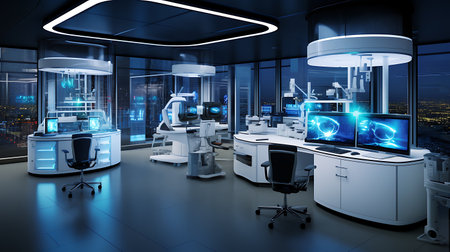 3d rendering x-ray image of modern medical laboratory interior with equipmentの素材