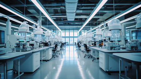 Laboratory equipment in a modern laboratory. 3d rendering toned imageの素材