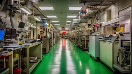 Interior of a modern factory for the production of electronic components.の素材