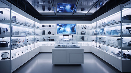 3d render of a modern science laboratory with equipment and science experimentsの素材