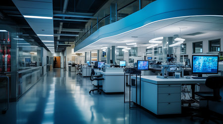Interior of a modern research and development lab (color toned image)の素材