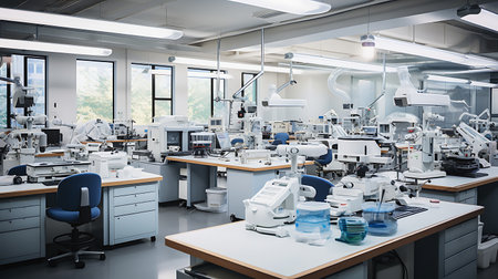 Modern medical laboratory with equipment and science experiments. 3d rendering.の素材