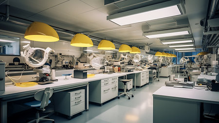 Interior of a modern scientific laboratory. 3d rendering toned imageの素材