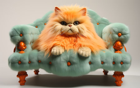 Cute fluffy cat sitting in an armchair. Studio shot.の素材